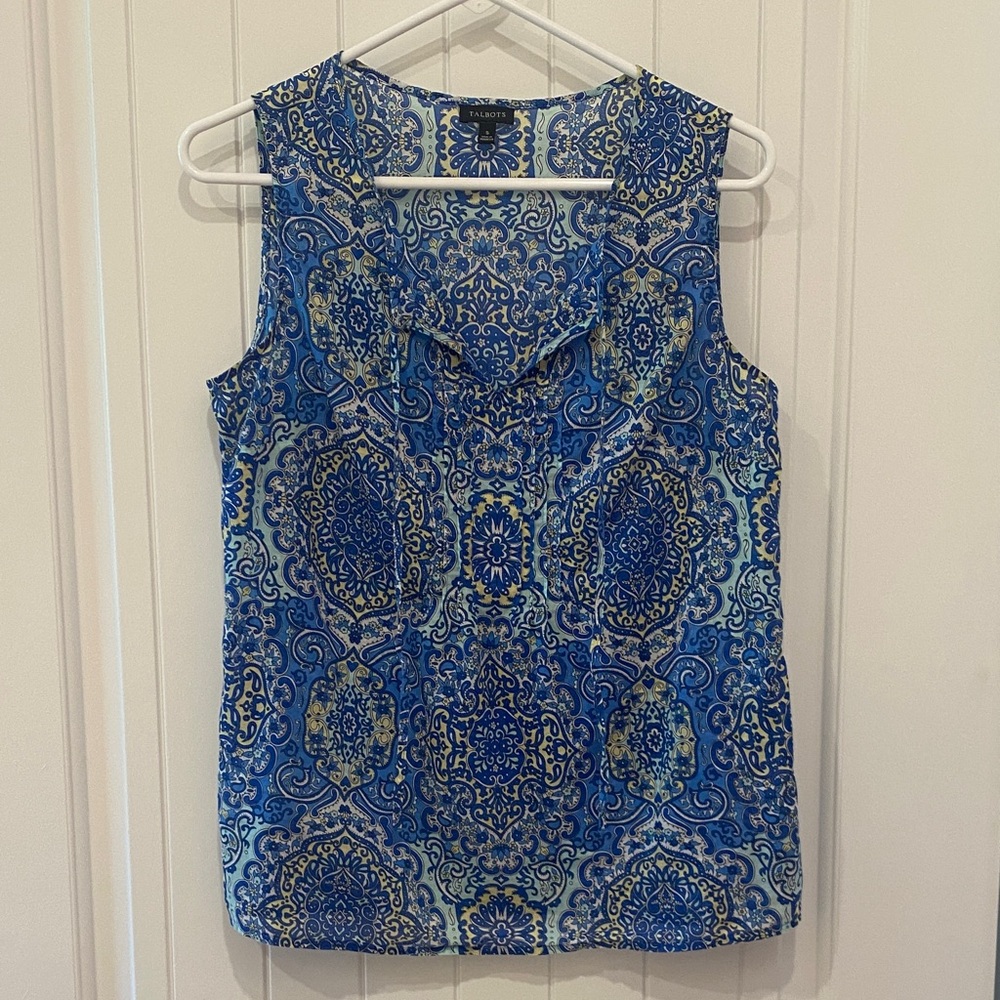 Talbots Blue and Yellow Patterned Sleeveless Top